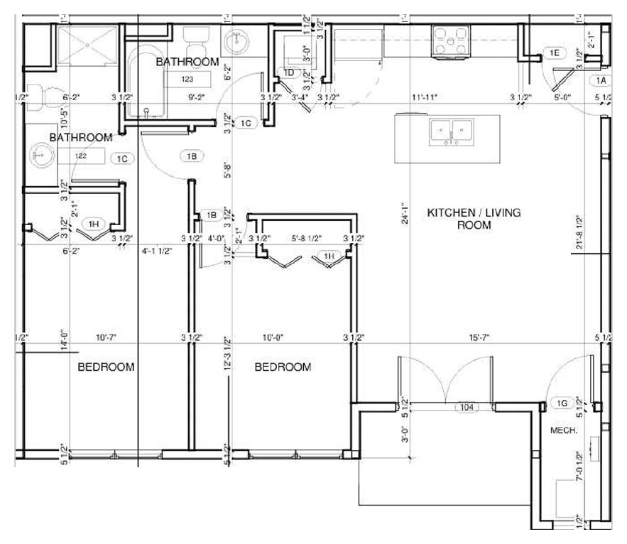 Two bedroom, 1,060 sq. ft. floor plan